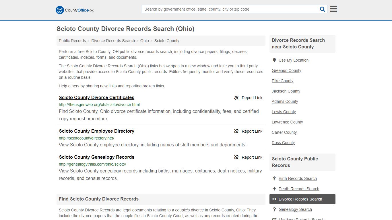 Scioto County Divorce Records Search (Ohio) - County Office